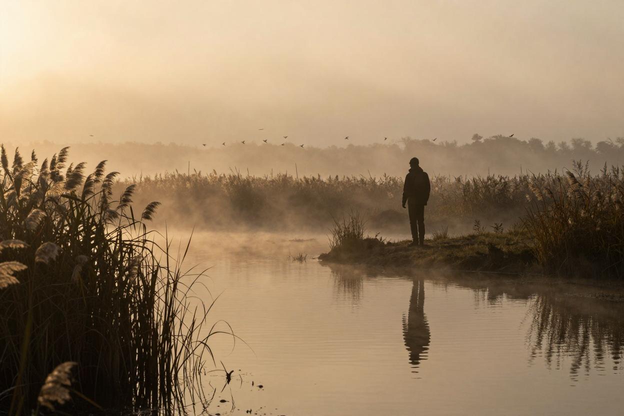 Guide naturaliste en observation dans la forêt au lever du jour - Karuna Nature
